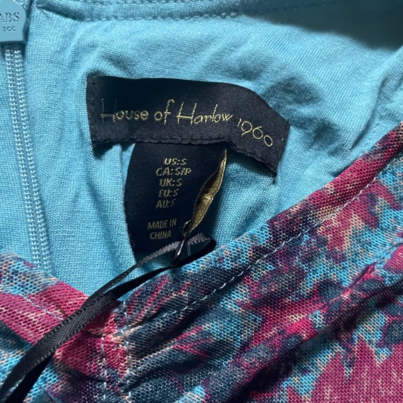 HOUSE OF HARLOW 1960 Women's M Floral Pink Blue Ruched Cocktail Bodycon Dress - Picture 2 of 5